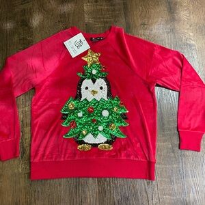 Miss Chievous Lipstick Red Glitter Christmas Sweater Size M
